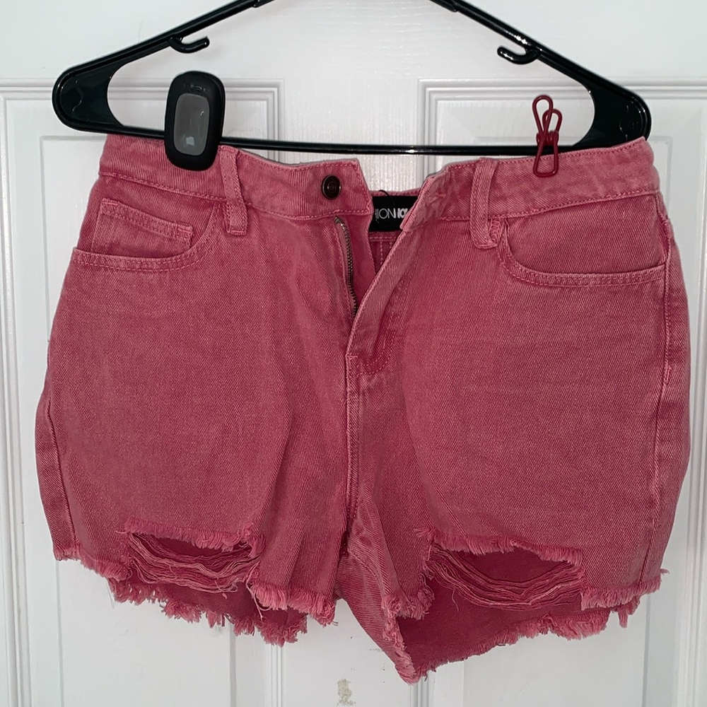 *Never worn* pink/red denim shorts. NOT juniors
